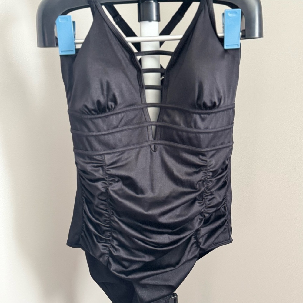 Torrid Black Plunge Ruched Swimsuit